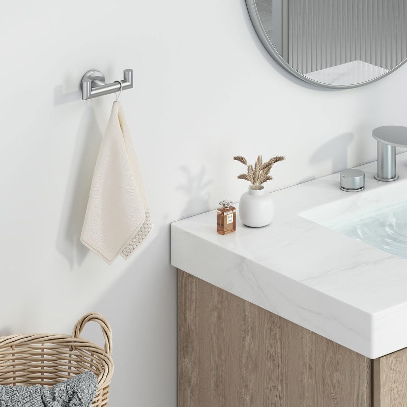 Angle Simple Towel Hook for Bathroom, SUS 304 Stainless Steel, Double Hand Towel Coat Holder for Wall, Brushed Nickel - Image 3